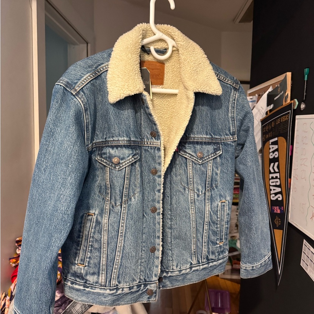 Levi's Cream and Blue Sherpa Jean Jacket